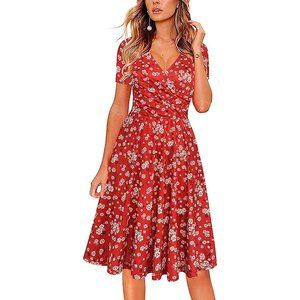 NWT Chic Deep V-Neck Summer Casual A-Line Dress